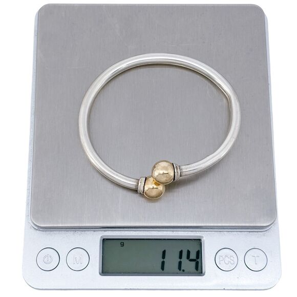 Cracked Vintage Sterling Silver 925 Brass Tipped Bangle Bracelet 6.5" - Picture 9 of 11